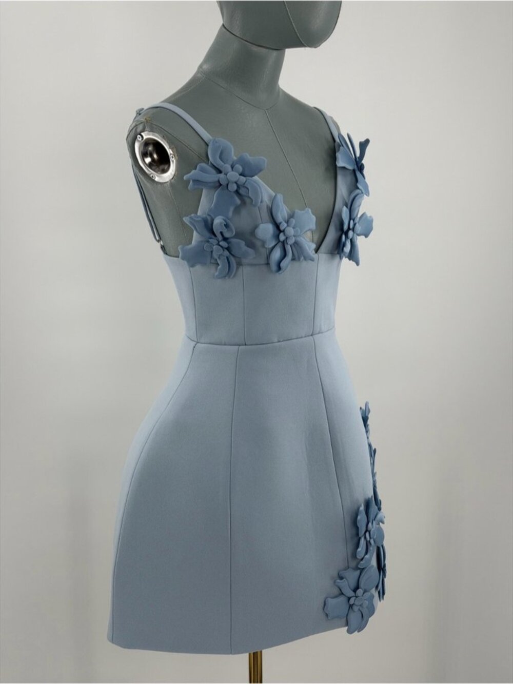 🆕 BRONX & BANCO 🧿 NWOT Emma 3D Floral Mini Dress, Pastel Blue - Sz XS US 2 - Picture 9 of 14